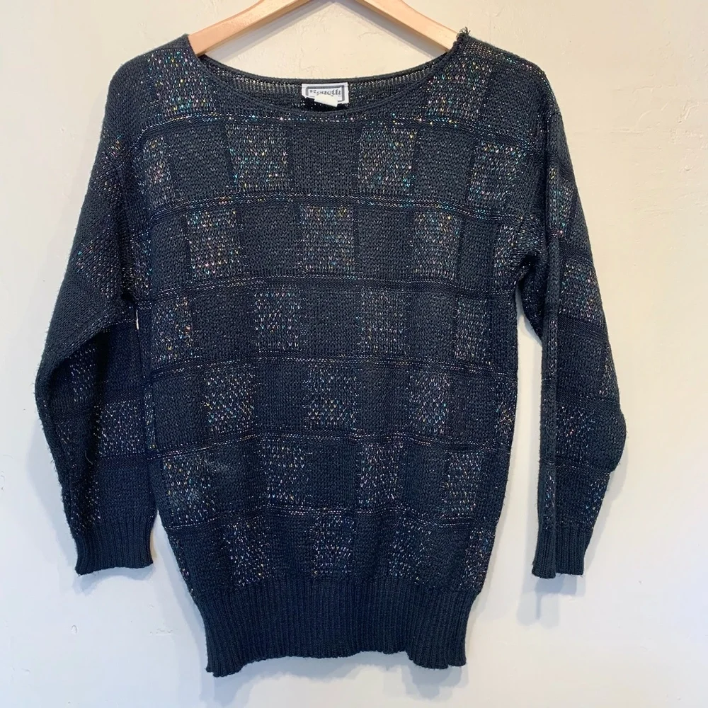 Keneth Too | VTG Jewel Tone Tinsel Check Knit Pattern Crewneck Sweater Top - Picture 4 of 10